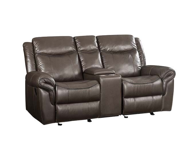 Brown leather-aire reclining loveseat with usb port by Acme