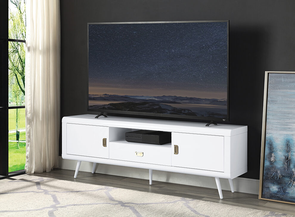 White high gloss finish rectangular TV stand by Acme