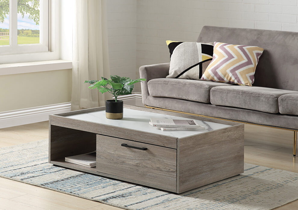 Faux marble top & gray oak finish coffee table by Acme