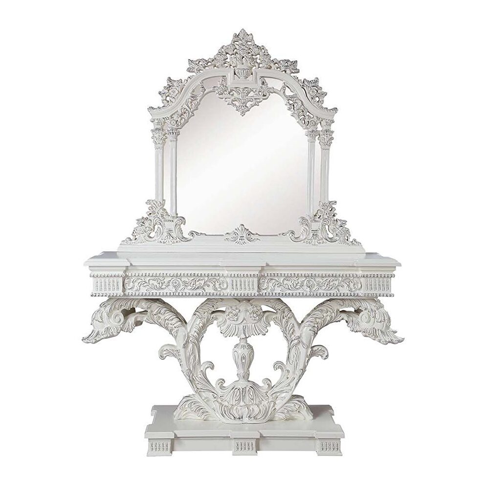 Antique white finish intricate moldings console table by Acme
