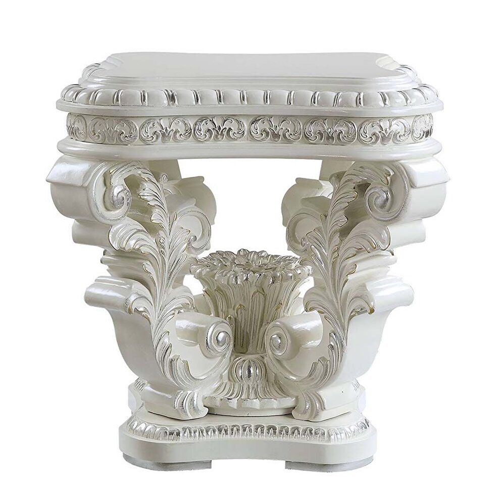 Antique white finish intricate moldings end table by Acme