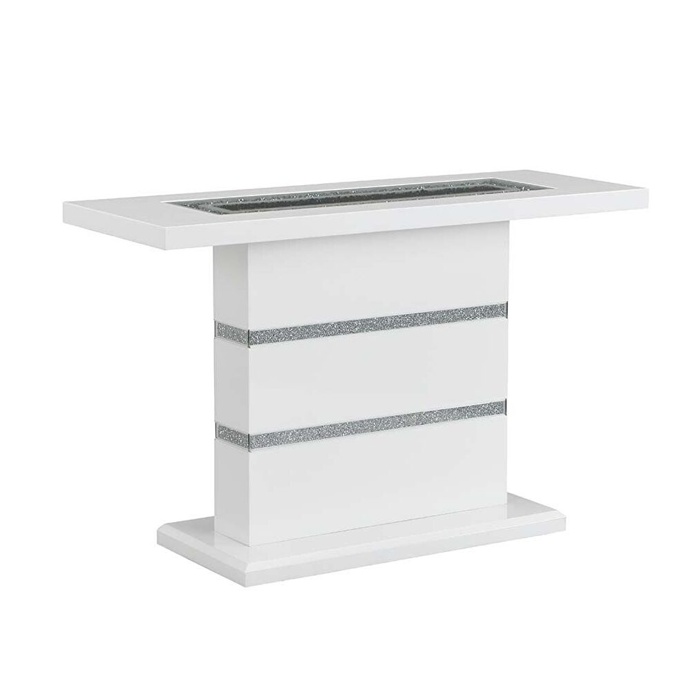 Faux crystal diamonds & white high gloss finish console table by Acme