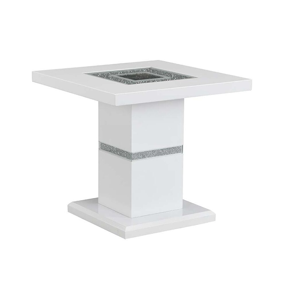Faux crystal diamonds & white high gloss finish end table by Acme
