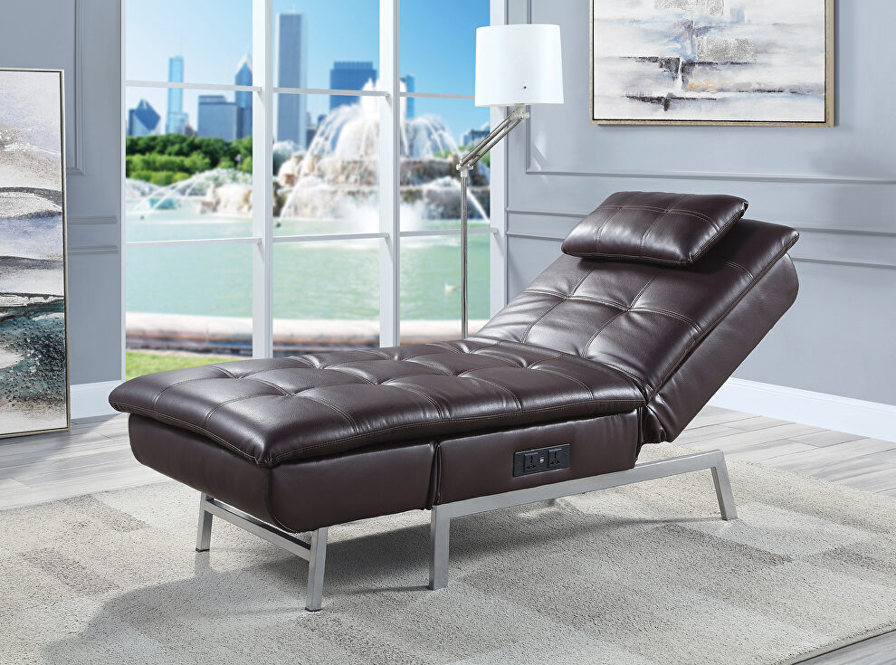 Brown fabric cozy chaise w/ usb port by Acme