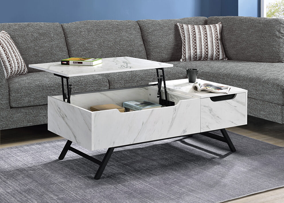 White finish lift top rectangular coffee table by Acme