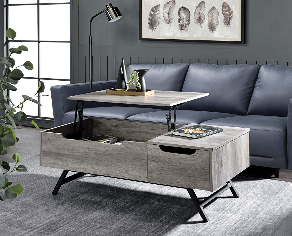 Gray oak finish lift top rectangular coffee table by Acme