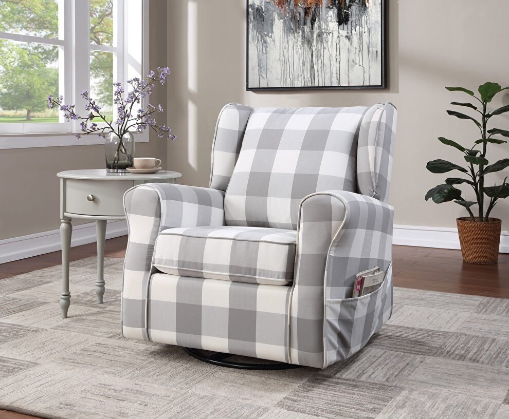 Gray fabric loose seat & tight back cushion swivel chair by Acme