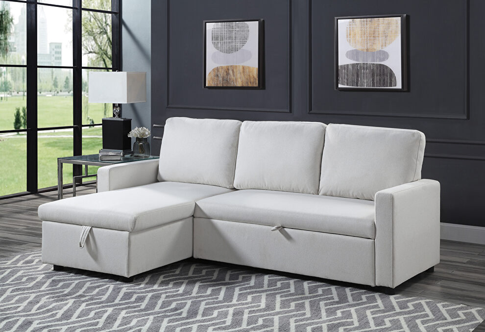 Beige fabric reversible sectional sofa with pull-out bed by Acme