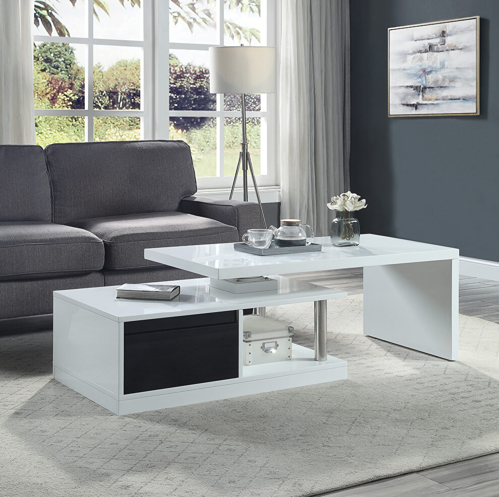 White high gloss finish swivel top coffee table by Acme