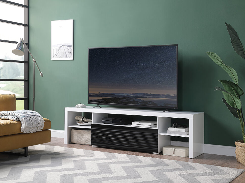 White & black high gloss finish modern and glamorous design TV stand by Acme