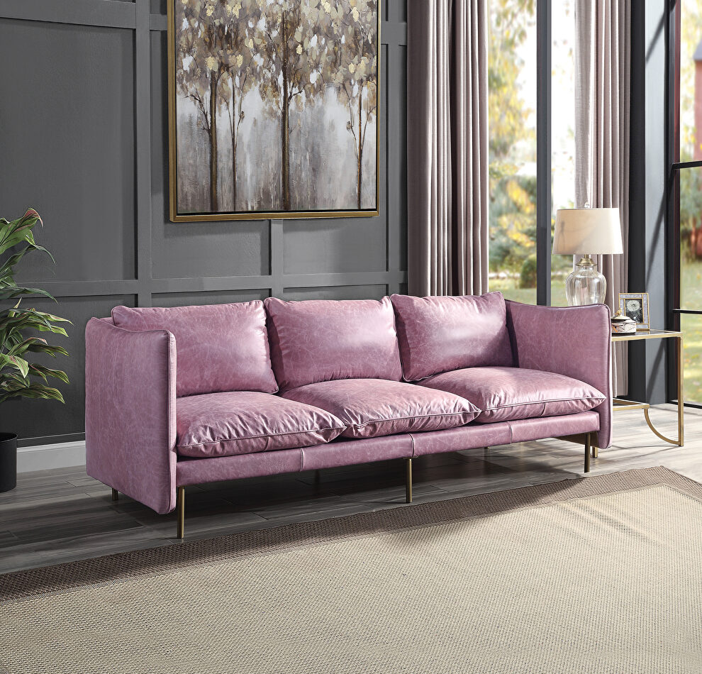 Wisteria grain leather modern industrial design sofa by Acme