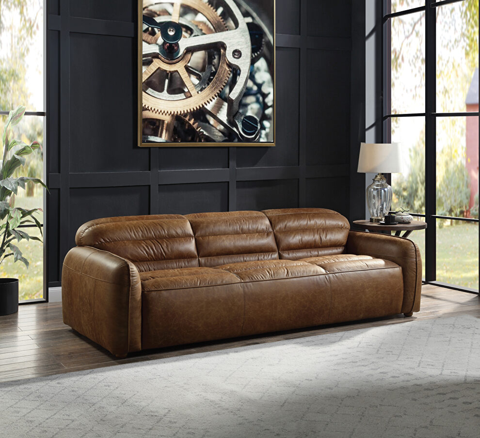 Cocoa top grain leather full foam seat cushions sofa by Acme