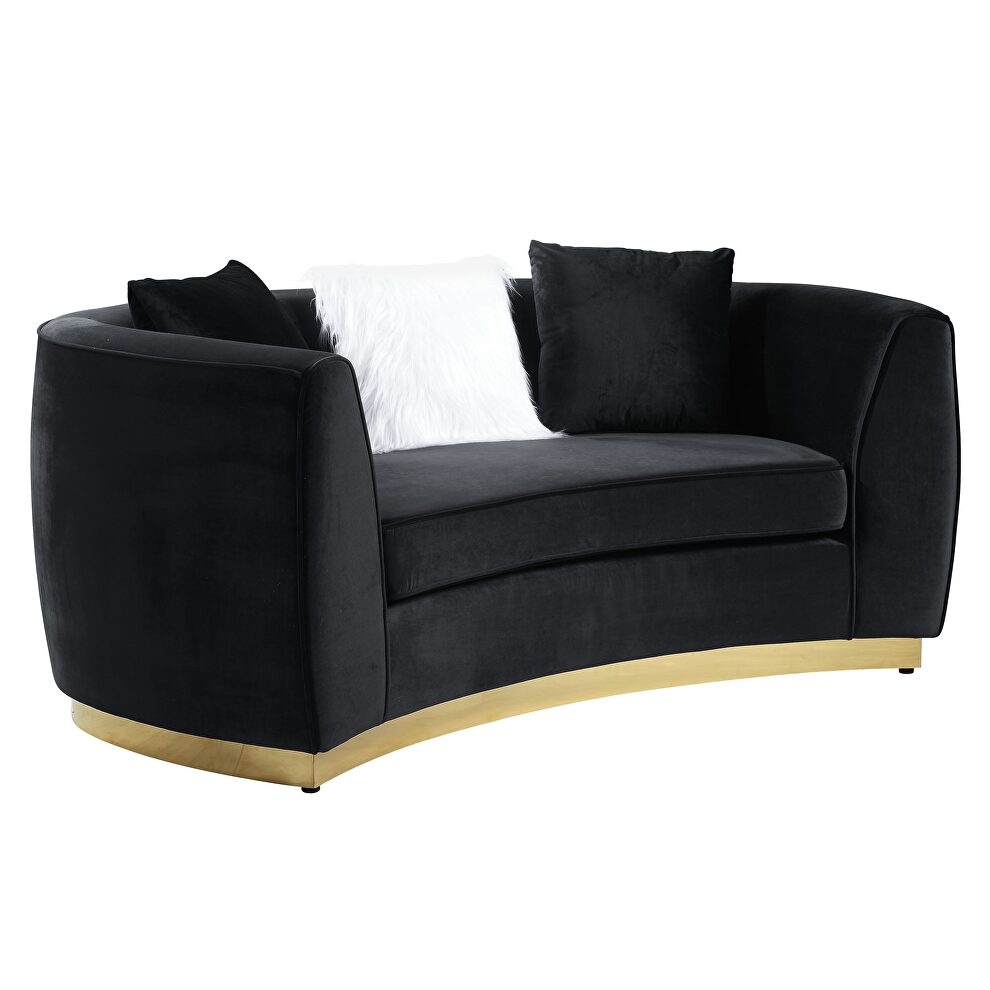 Black velvet upholstery and gold detail on the base loveseat by Acme