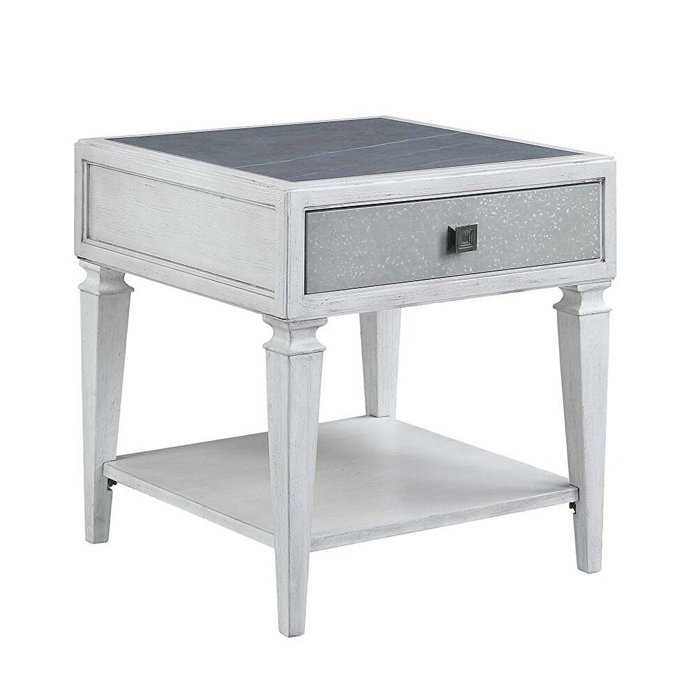 Rustic gray & weathered white finish end table by Acme