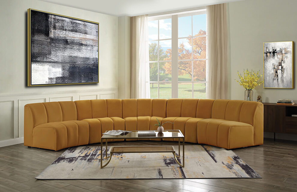 Vertical channel tufting and brilliant yellow color modular sectional sofa by Acme