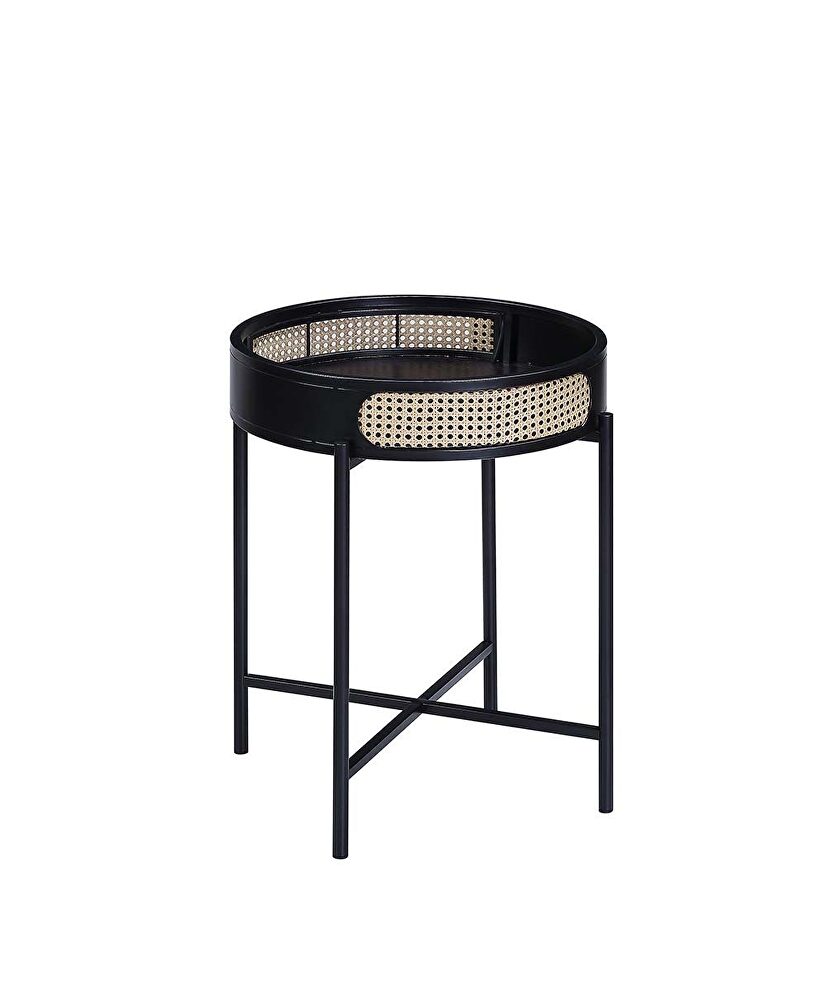 Black finish wooden top & metal legs round end table by Acme
