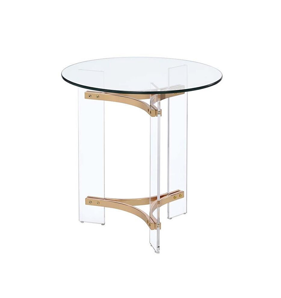 Tempered glass top and gold finish base round end table by Acme