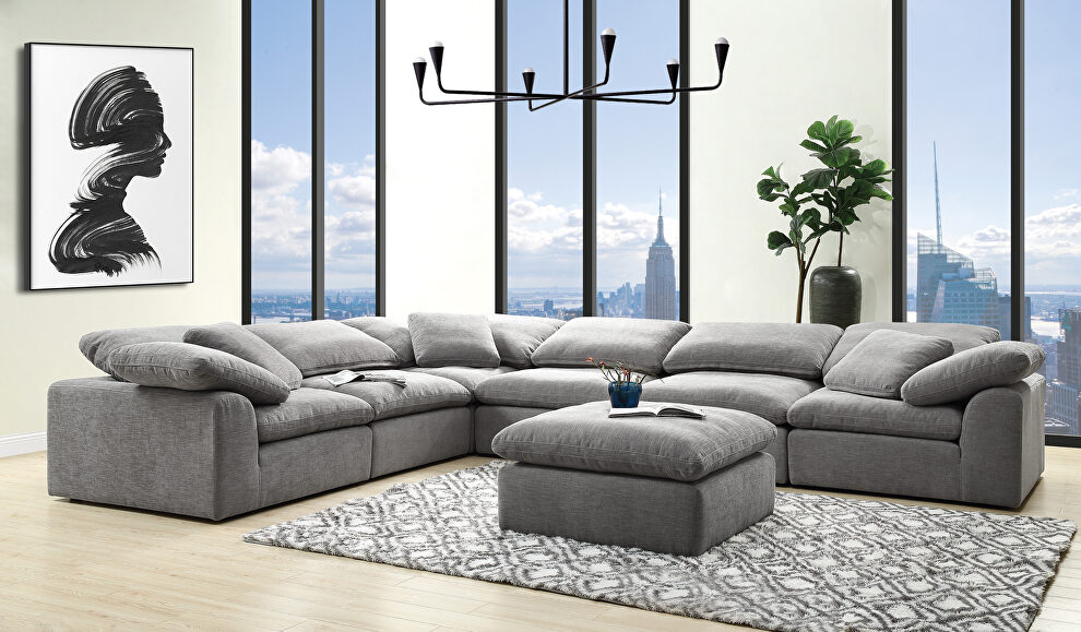 Gray linen upholstery modular sectional sofa by Acme