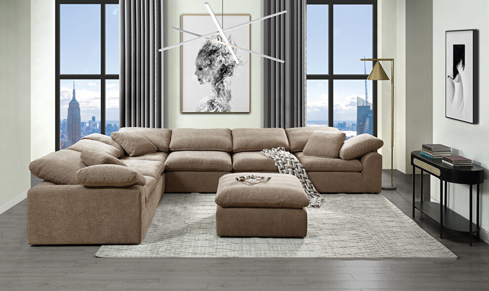 Beige khaki linen upholstery modular sectional sofa by Acme
