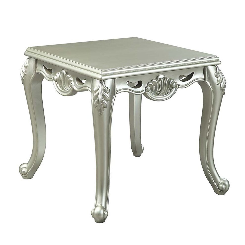 Champagne finish floral trim apron end table by Acme