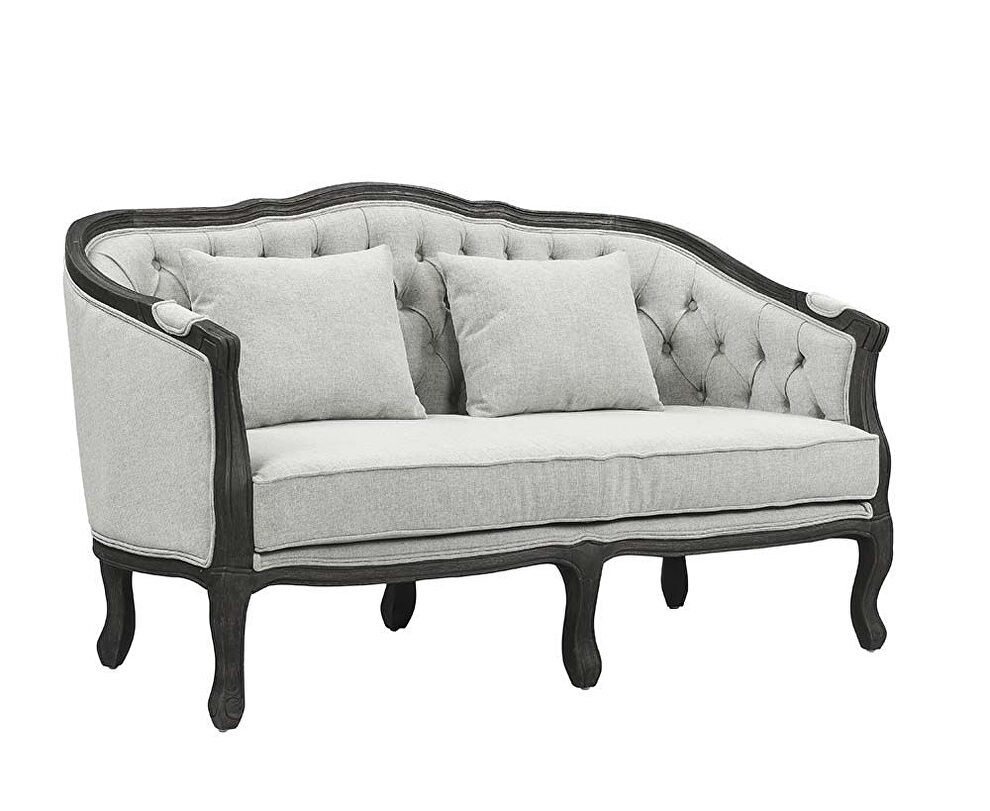 Gray linen & dark brown finish vintage french design loveseat by Acme