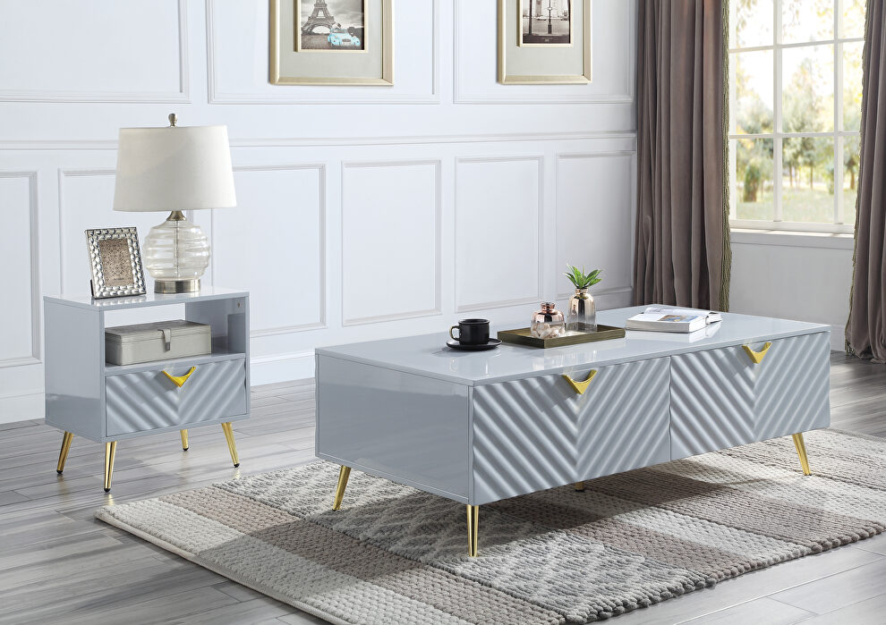 Gray high gloss finish wave pattern design coffee table by Acme