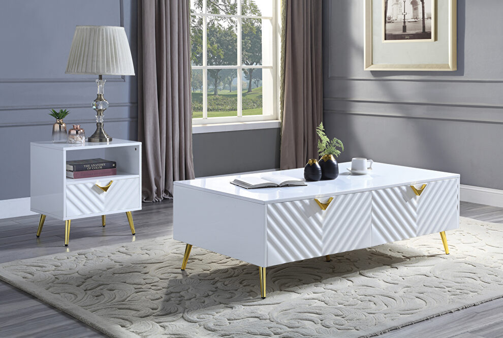 White high gloss finish wave pattern design coffee table by Acme