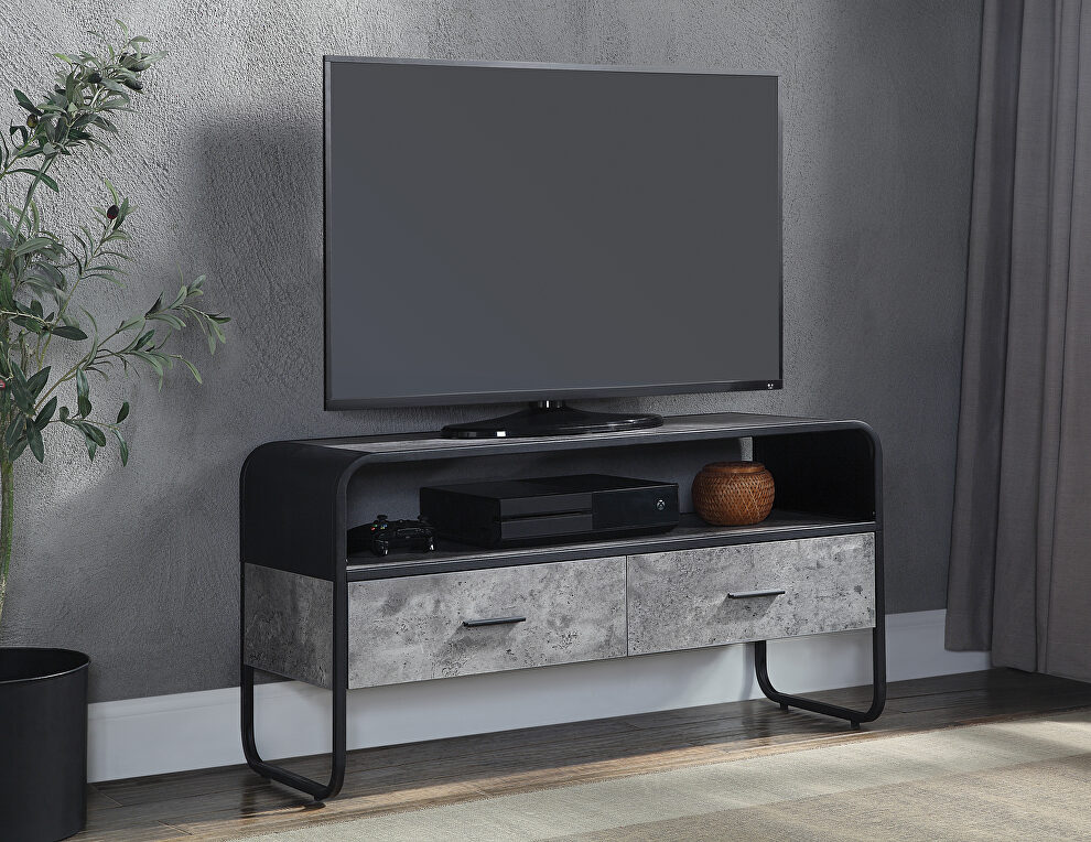 Concrete gray & black finish metal frame TV stand by Acme