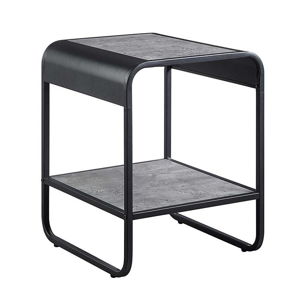 Concrete gray finish top and shelf & black finish base end table by Acme