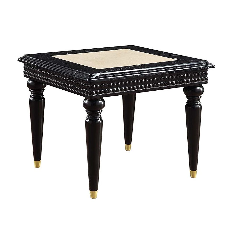 Marble top & black finish base end table by Acme