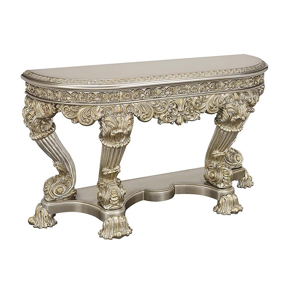 Antique white and gold finish ornate carvings sofa table by Acme