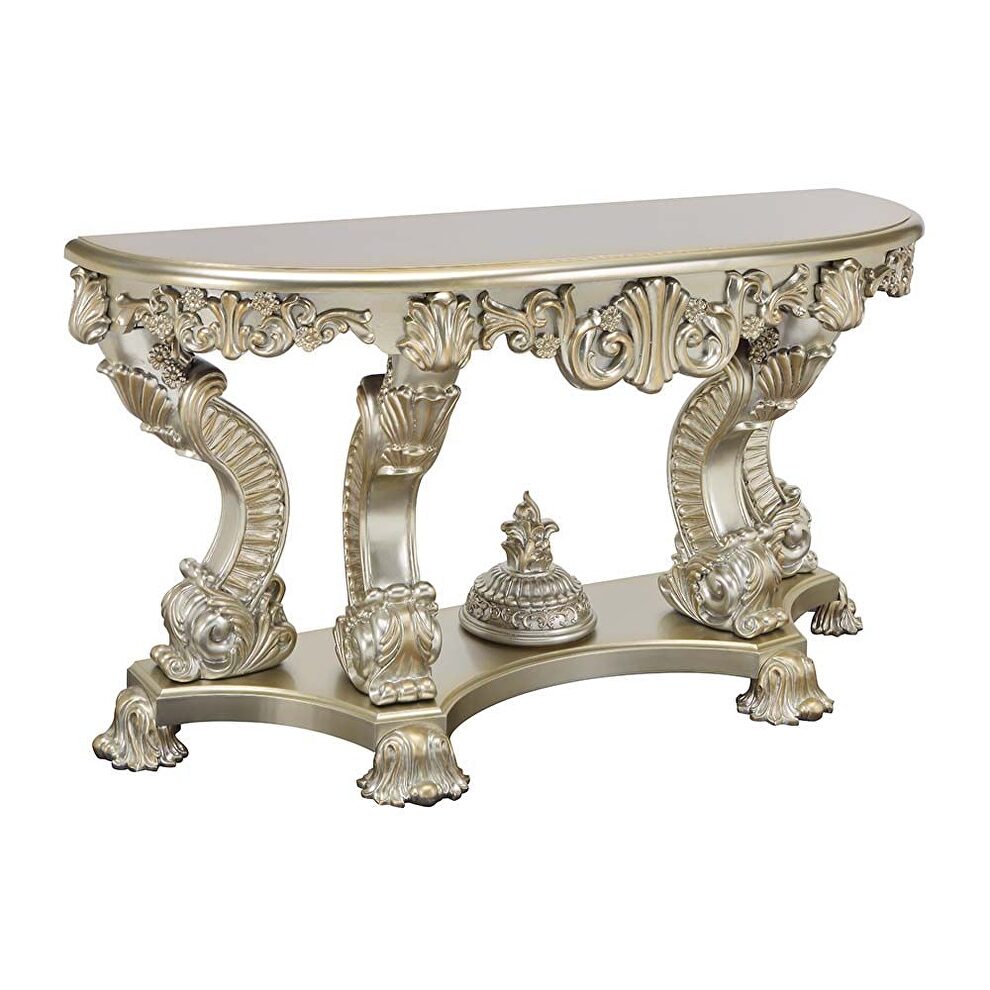 Silver and gold finish sculpture floral legs & apron sofa table by Acme
