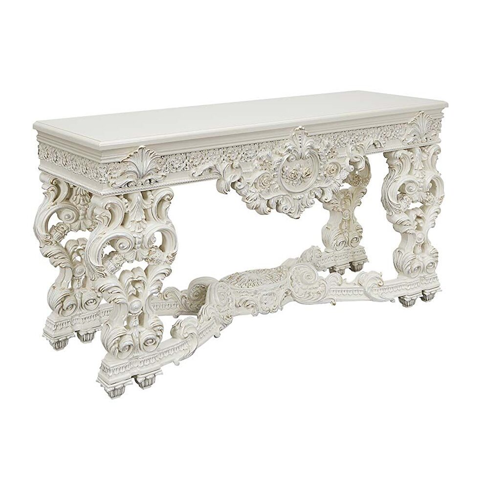 Antique white finish curved legs sofa table by Acme