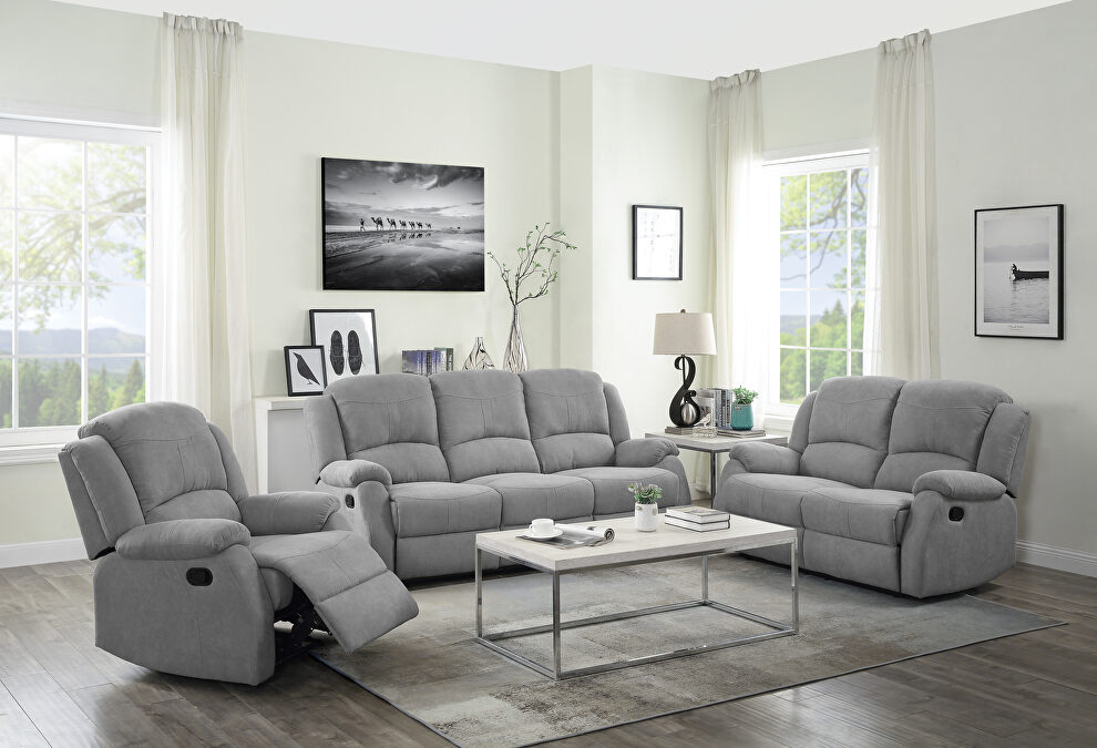Gray fabric upholstery reclining sofa by Acme