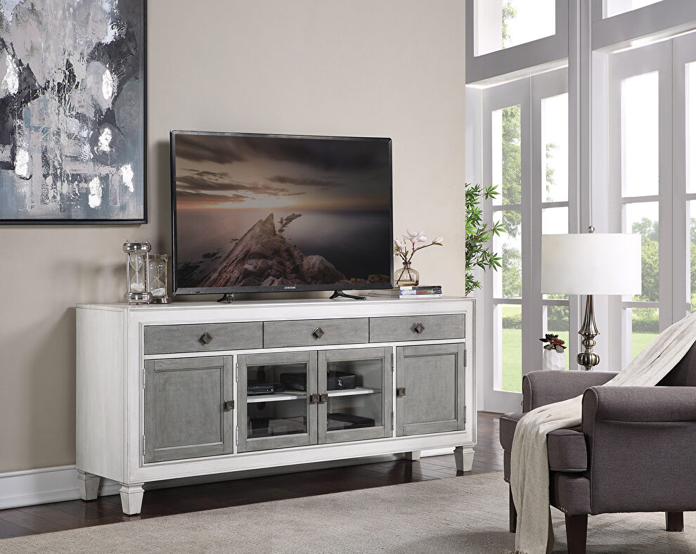Rustic gray & white finish wood TV stand by Acme