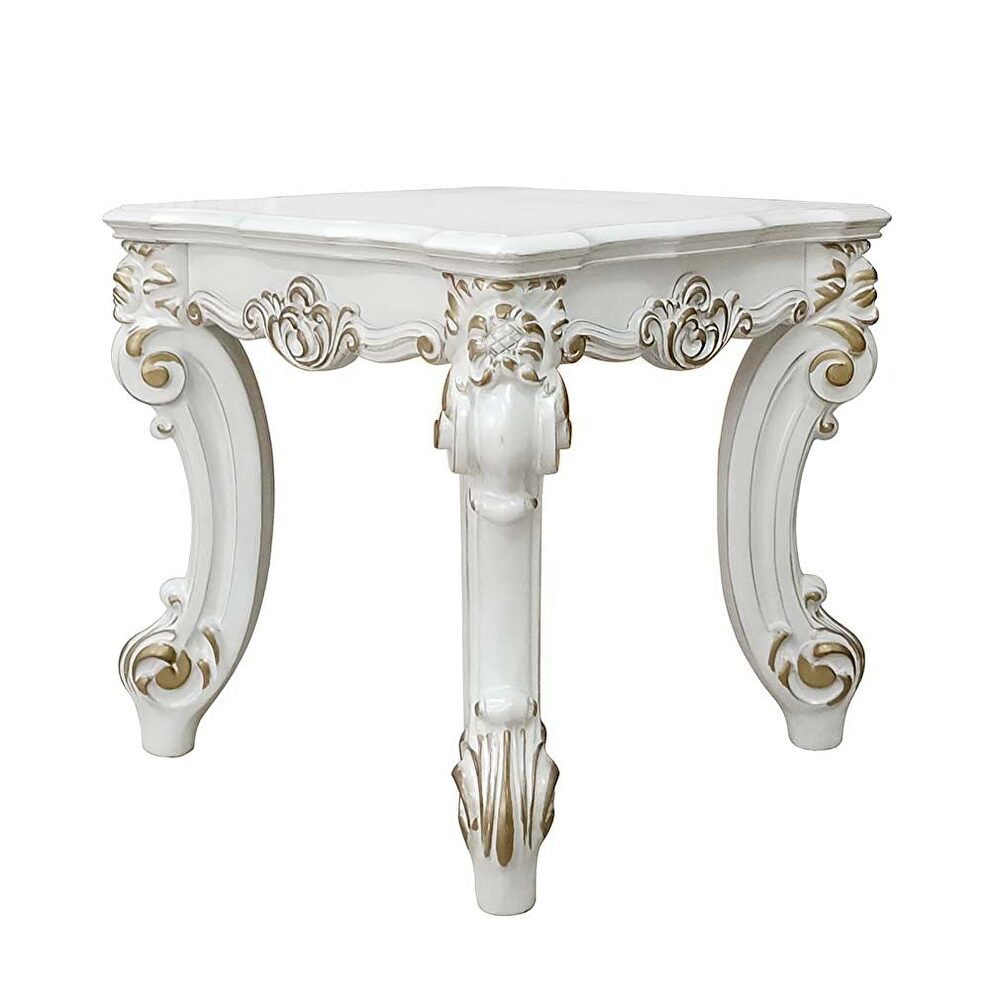 Antique pearl finish scrolled legs end table by Acme