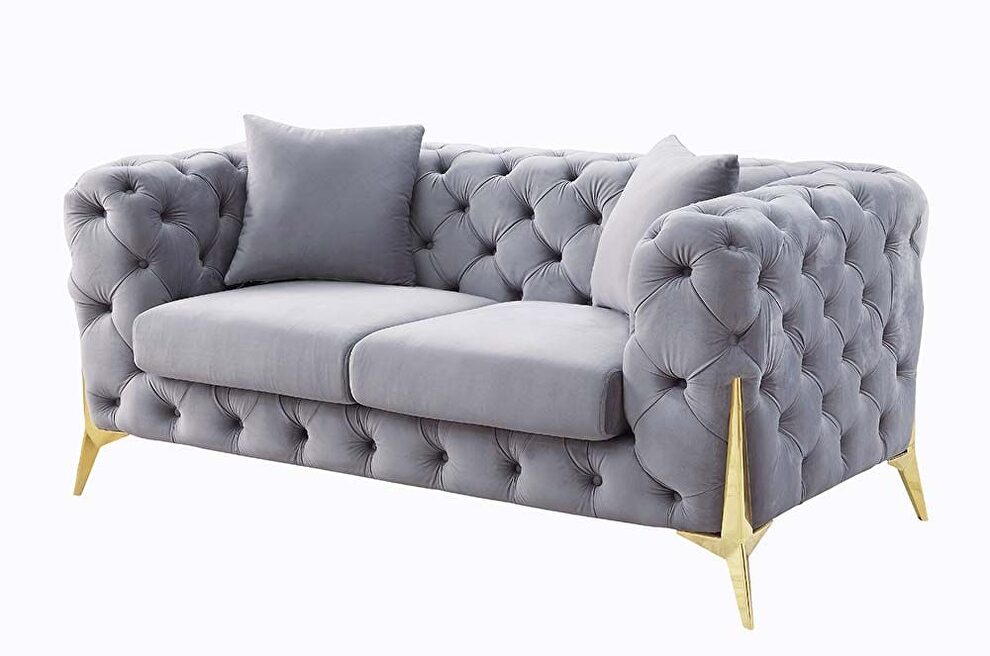 Gray velvet upholstery button-tufted chesterfield design loveseat by Acme