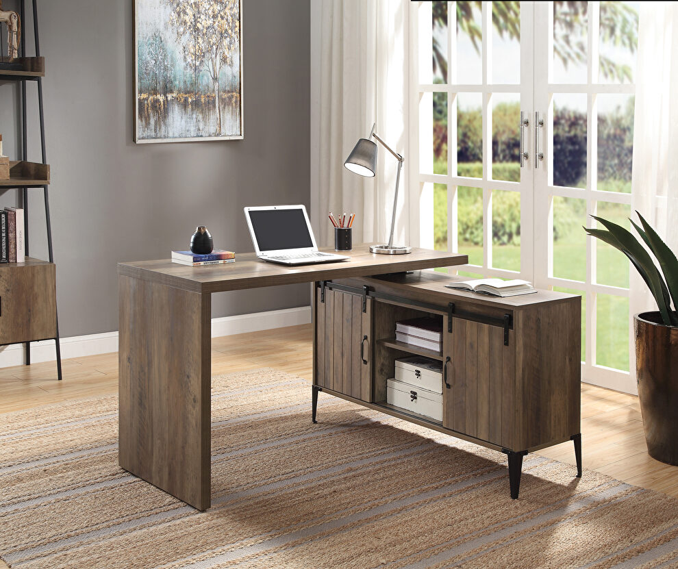 Rustic oak & black finish writing desk with swivel function by Acme