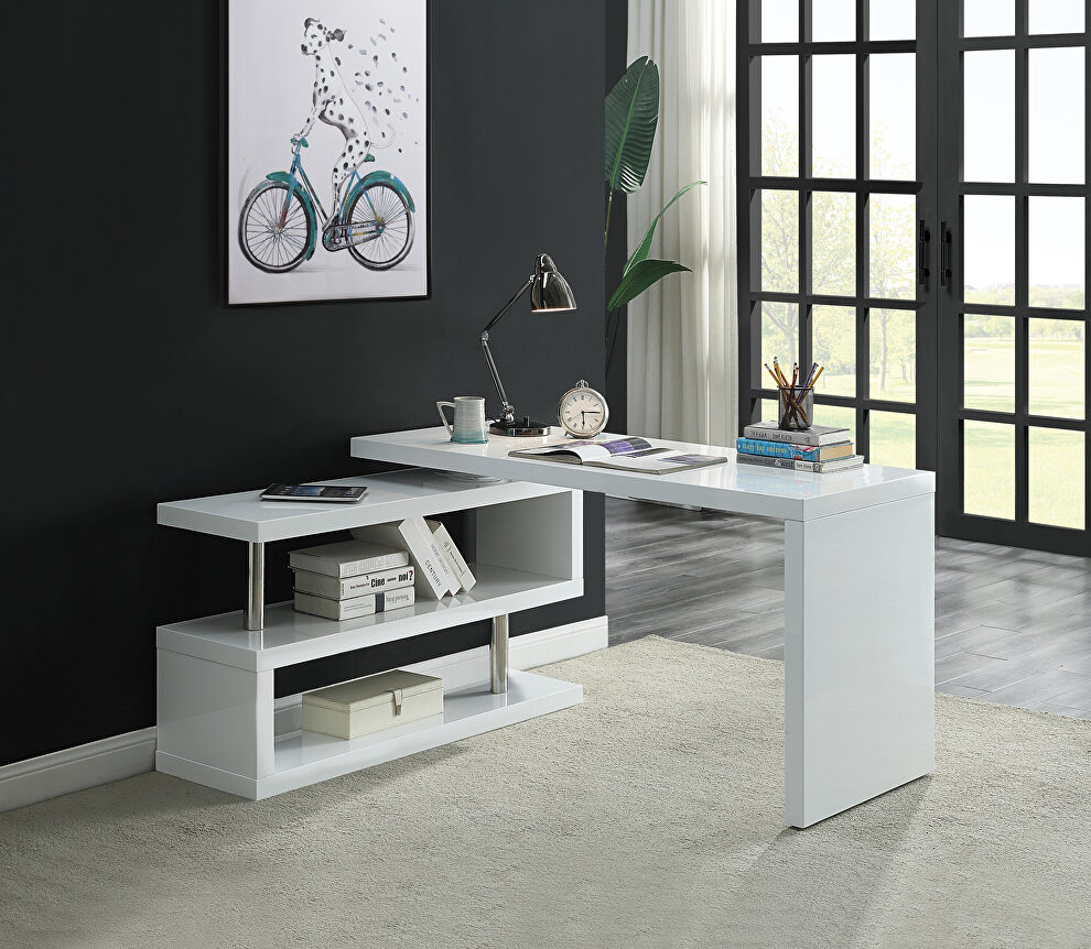 High gloss white finish writing desk with swivel function by Acme