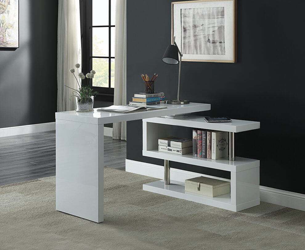 White high gloss finish writing desk with swivel function by Acme
