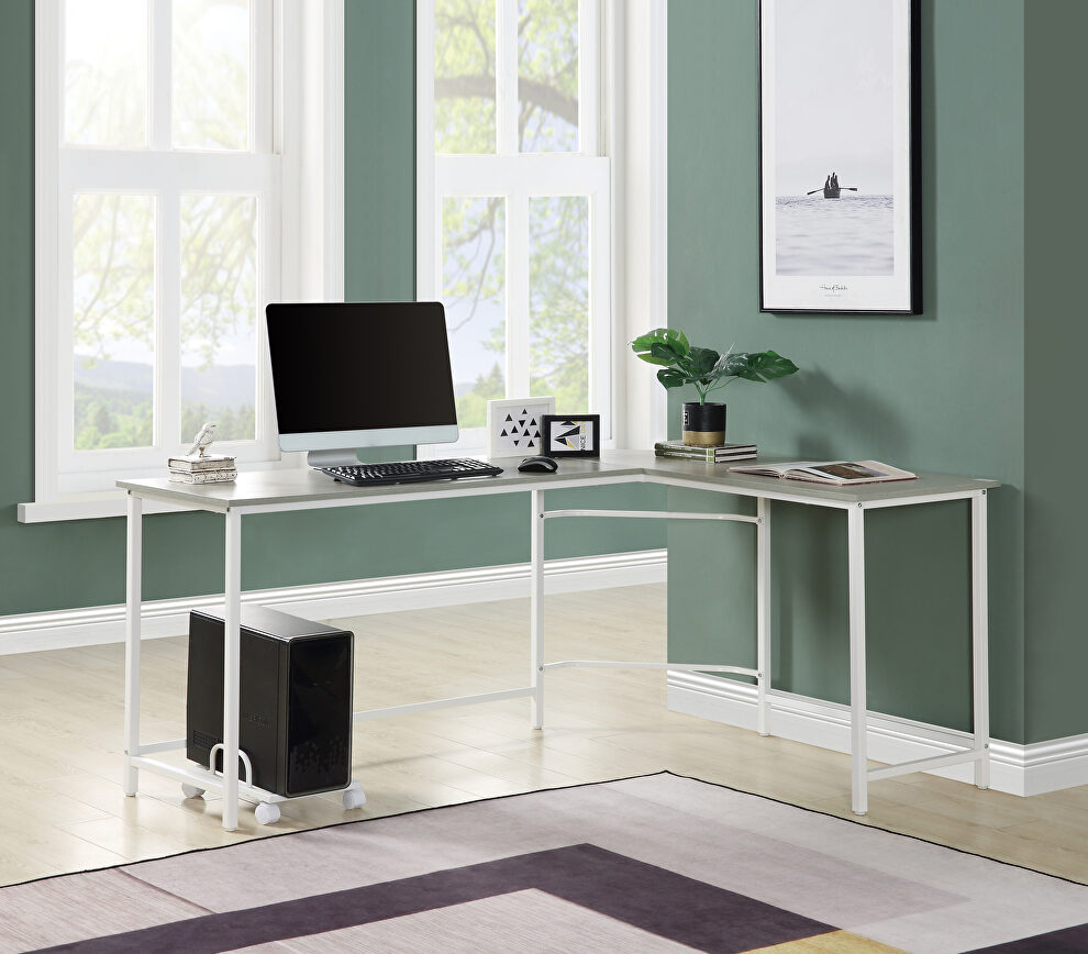 Gray & white finish bevel edge angel design computer desk by Acme