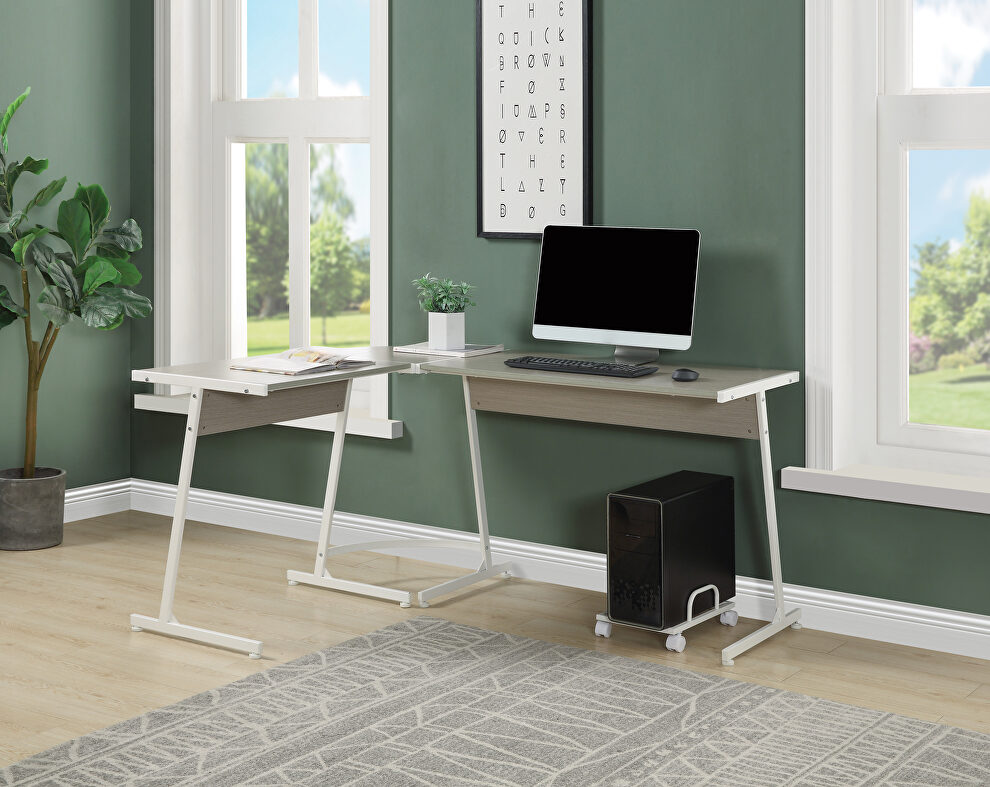 Gray top & white finish base l- shape computer desk by Acme