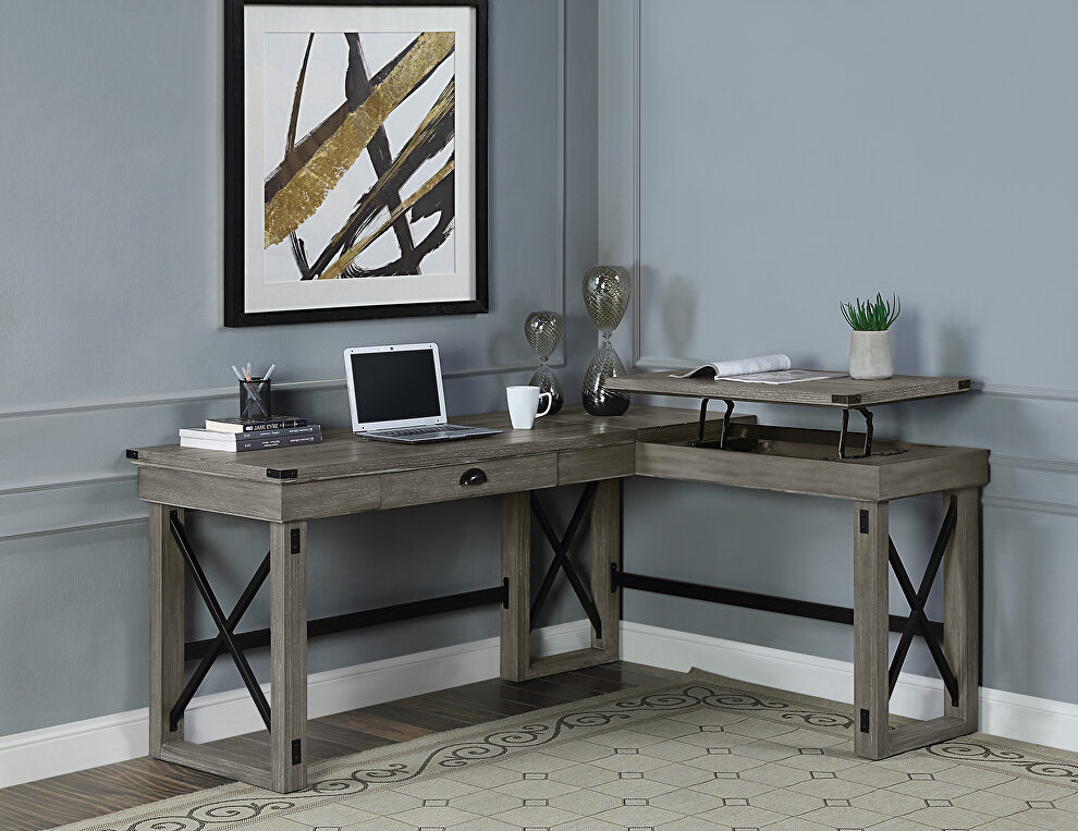 Weathered gray finish left top l-shape writing desk w/ lift top by Acme