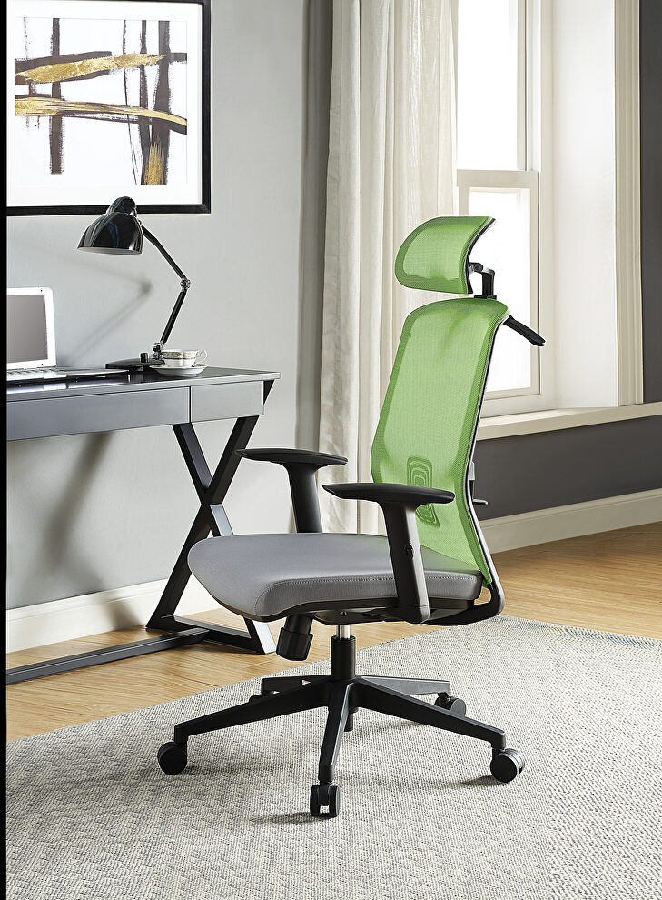 Green & gray upholstery back cushion with breathable mesh material office chair by Acme