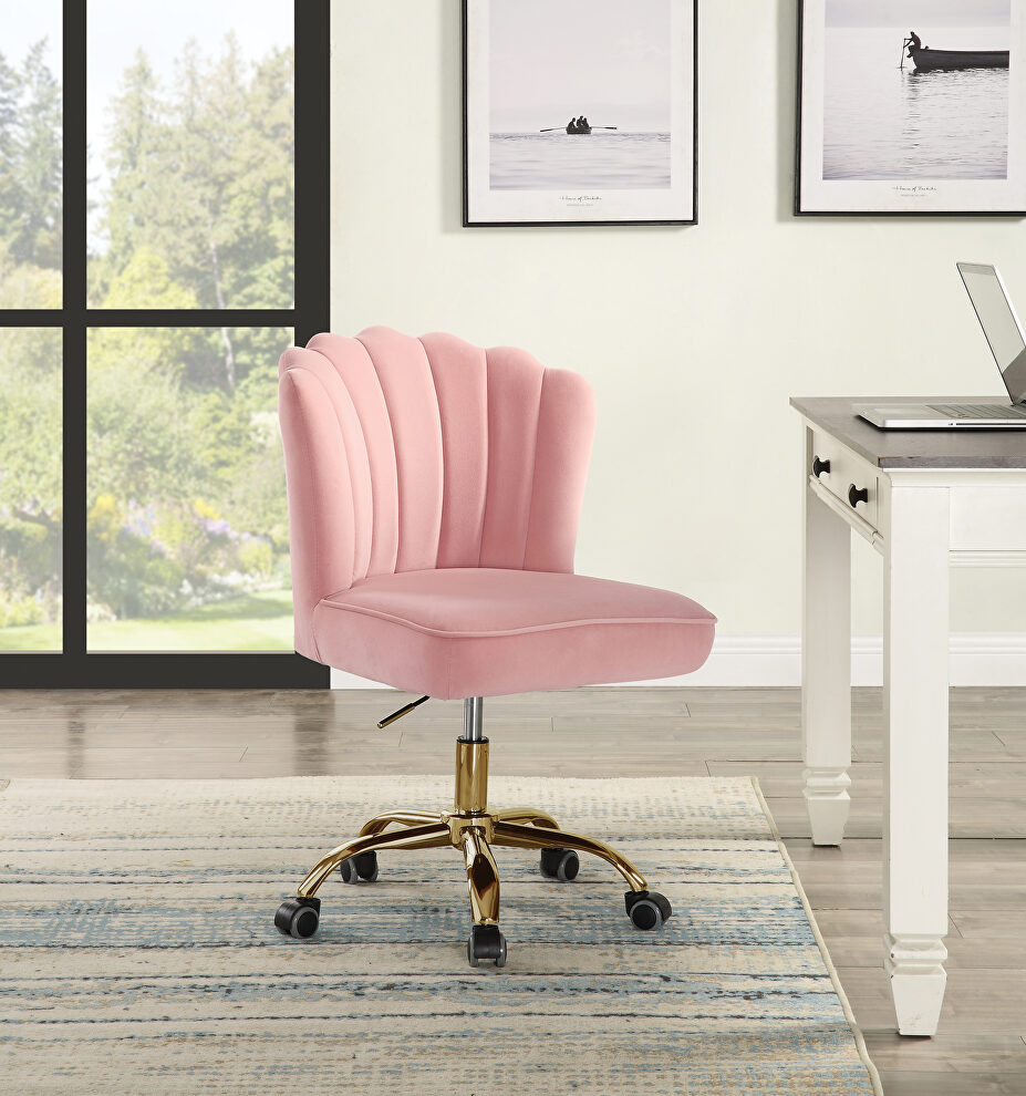 Rose quartz velvet upholstery & gold finish base office chair by Acme