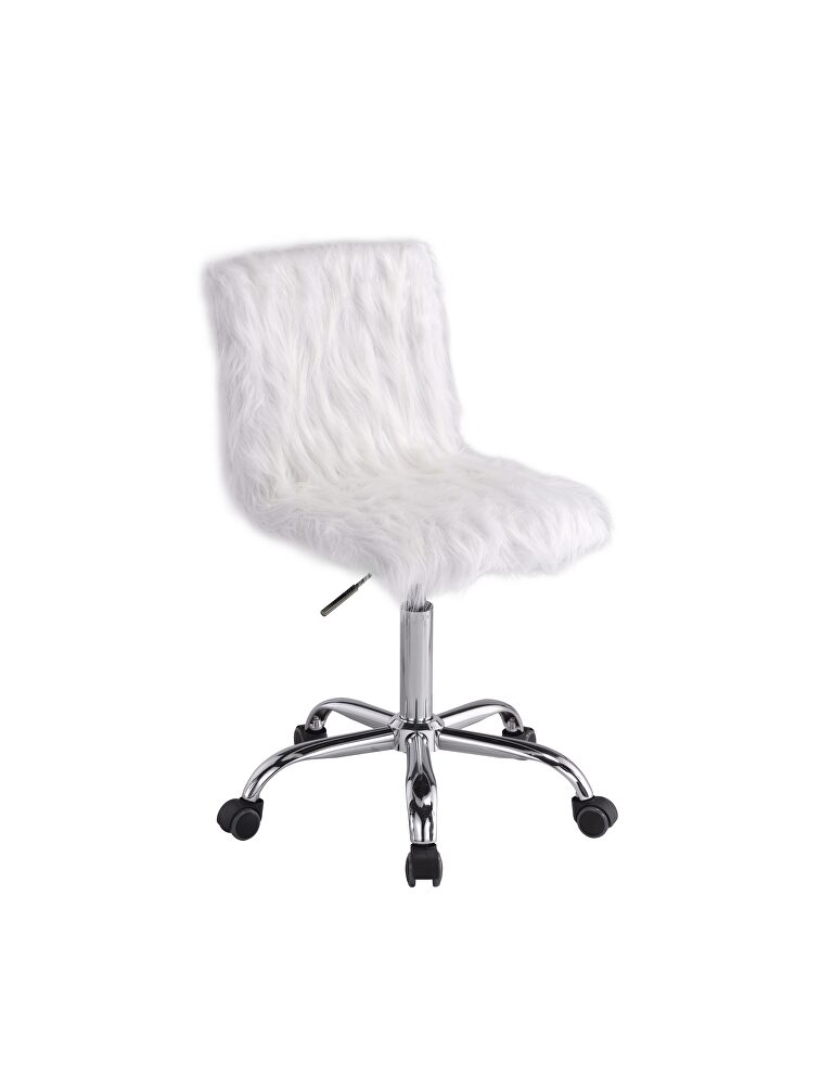 White faux fur padded seat & back swivel office chair by Acme