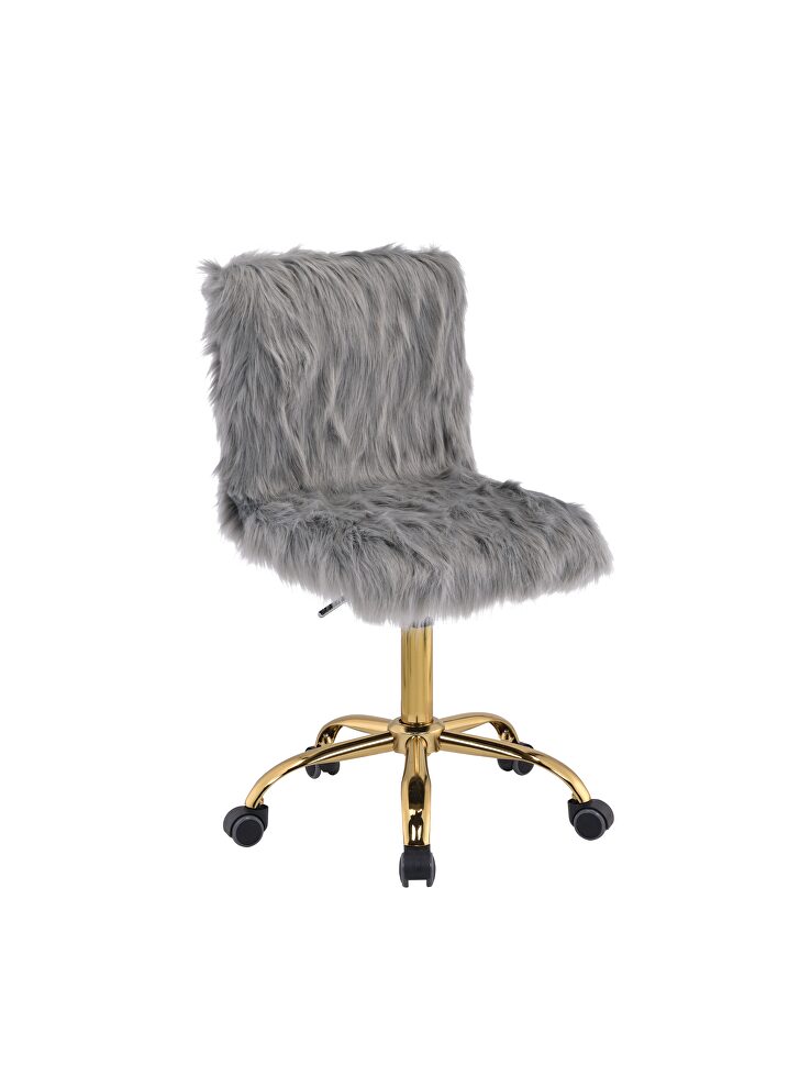 Gray faux fur padded seat & back swivel office chair by Acme