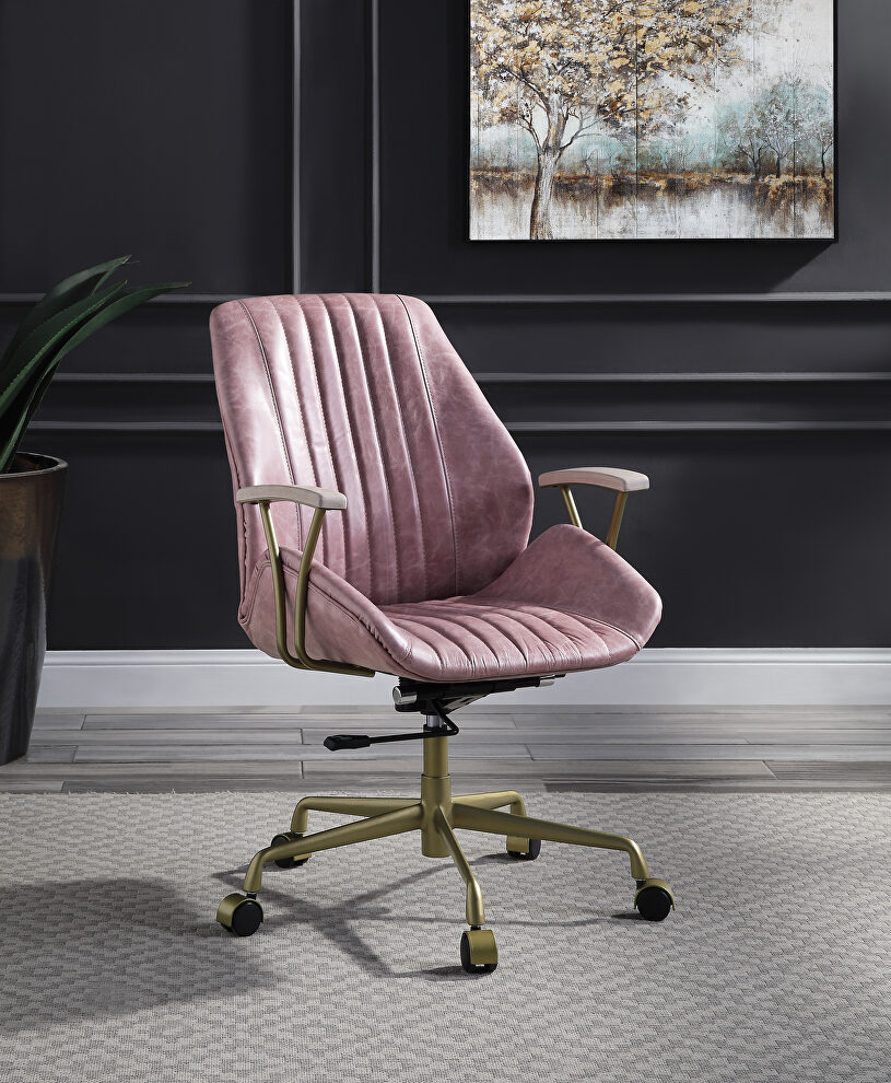 Pink top grain leather executive pneumatic lift office chair by Acme