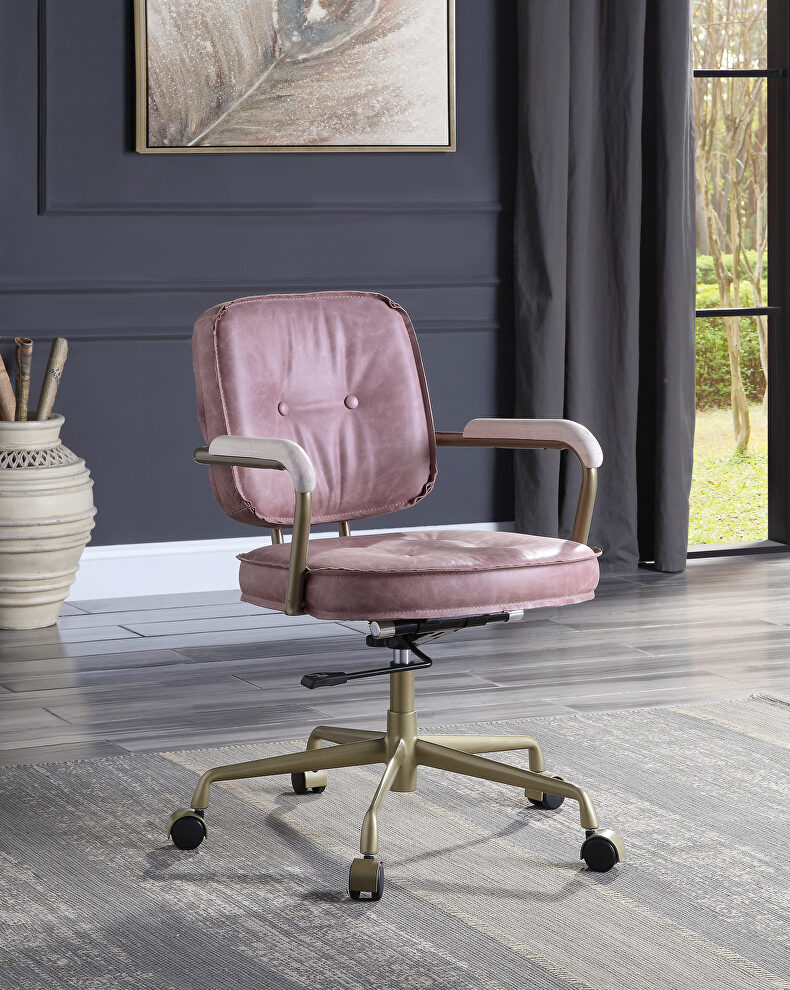 Pink top grain leather padded seat & back swivel office chair by Acme