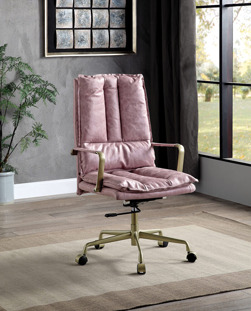 Pink top grain leather padded seat & back office chair by Acme